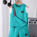 Cool And Trendy Jacquard 3pcs Set for Boys in Summer, Sleeveless Vest + Shorts + Crossbody Bag! Three-Dimensional Letter Jacquard Design, Refreshing, Eye-Catching And Handsome, Skin-Friendly And Breathable Fabric Is Not Stuffy, for Outdoor