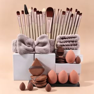 39pcs Luxury Professional Makeup Brush Set - Includes Makeup Sponge, Makeup Puff, and Hair Tie. Complete Set of Professional Foundation and Eyeshadow Blending Brushes with Soft, Gentle Polyester Bristles for Flawless Beauty. Hypoallergenic Nylon