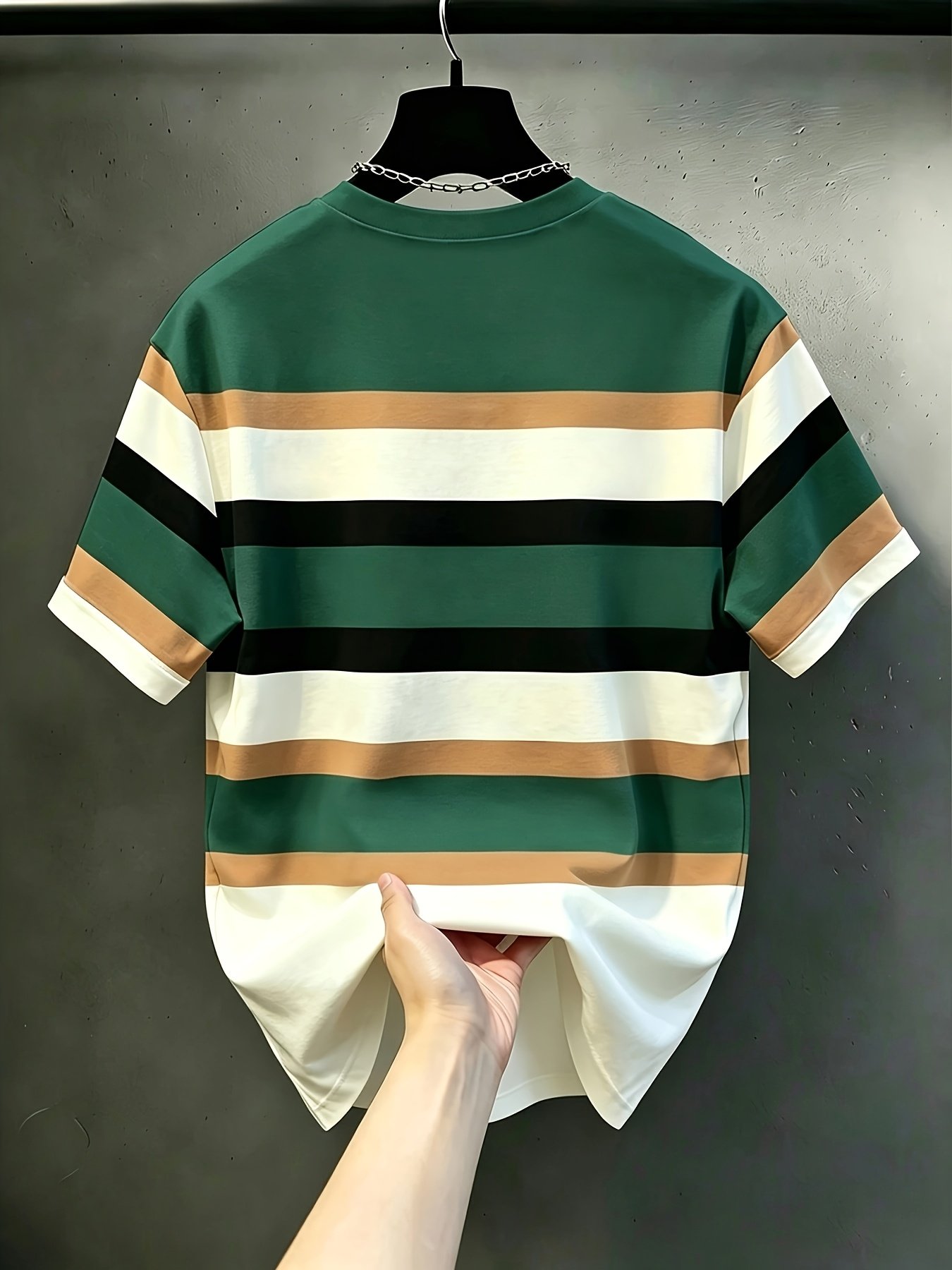 Men's Casual Crew Neck T-Shirt, Striped Contrast Color Pattern, Draping Fashion Top, All-Season Wear, Breathable Regular Fit for Daily and Formal Outfits - Crew Neck Casual Top, Comfortable to Wear, Gift for Teens and Adults, Outdoor Activity Shirt - Image 4