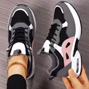 SOSENFER Women'S Low-Top Sneakers - Black & White Casual Shoes with Pink Accents, Lace-Up Design, Synthetic Cover Upper & Faux Sole, All-Season Comfort for Casual Attire, Ladies Sneakers, Comfortable Footwear, Modern Sneakers, Fabric Lined Interior - Image 6