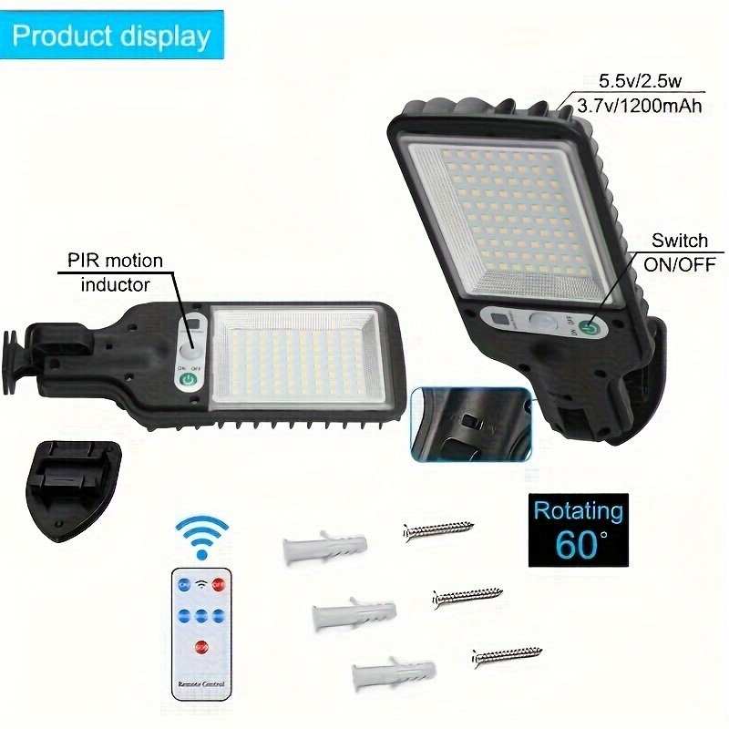 80LED Solar Intelligent Induction Street Light, Super Bright, with Remote Control, Single Pack, ABS Material, No Charging Required, Ultra-High Power Built-In Rechargeable 18650 Lithium Battery, 1200Mah Battery - Image 7
