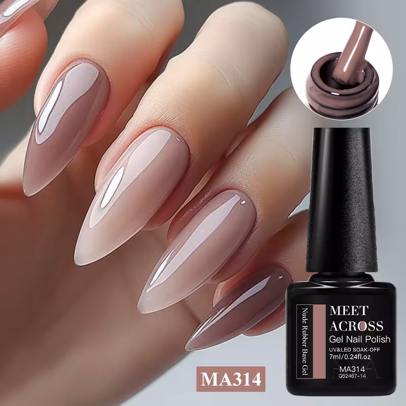 7ml/0.24oz Nude Rubber Base Gel, Nail Art Decorations Varnish, Semi Permanent Soak Off /LED, Unscented, Alcohol-Free Gel Nail Polish for Manicure Home Salon
