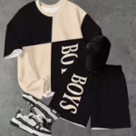 Youth Fashion Shorts Set, Featuring Fashionable and Casual Printed Patterns of Color Blocks and Letters, a 2pcs Set Consisting of a Short-sleeved T-shirt and Loose Shorts for Spring, Summer, and Autumn, a Fashionable Outdoor Casual Set for Boys