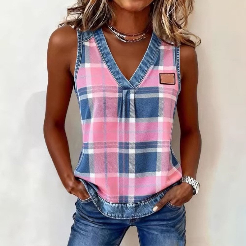 Summer Casual Plaid Sleeveless Tank Top Petite Camisole - Image 3