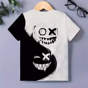 2024 Happy Face 3D Printed T-Shirt Sports Set Street Casual T-Shirt Summer Horror Smile Patchwork Color T-Shirt, for Outdoor