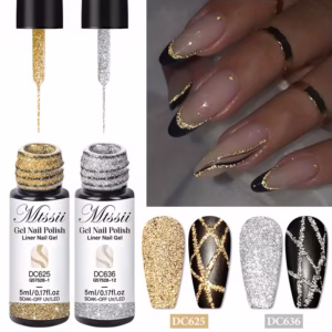 MTSSII 2pcs Reflective Glitter Liner Gel Nail Polish Set, Golden Silvery Bright Sparkling French Semi Permanent Painting Gel Nail Art