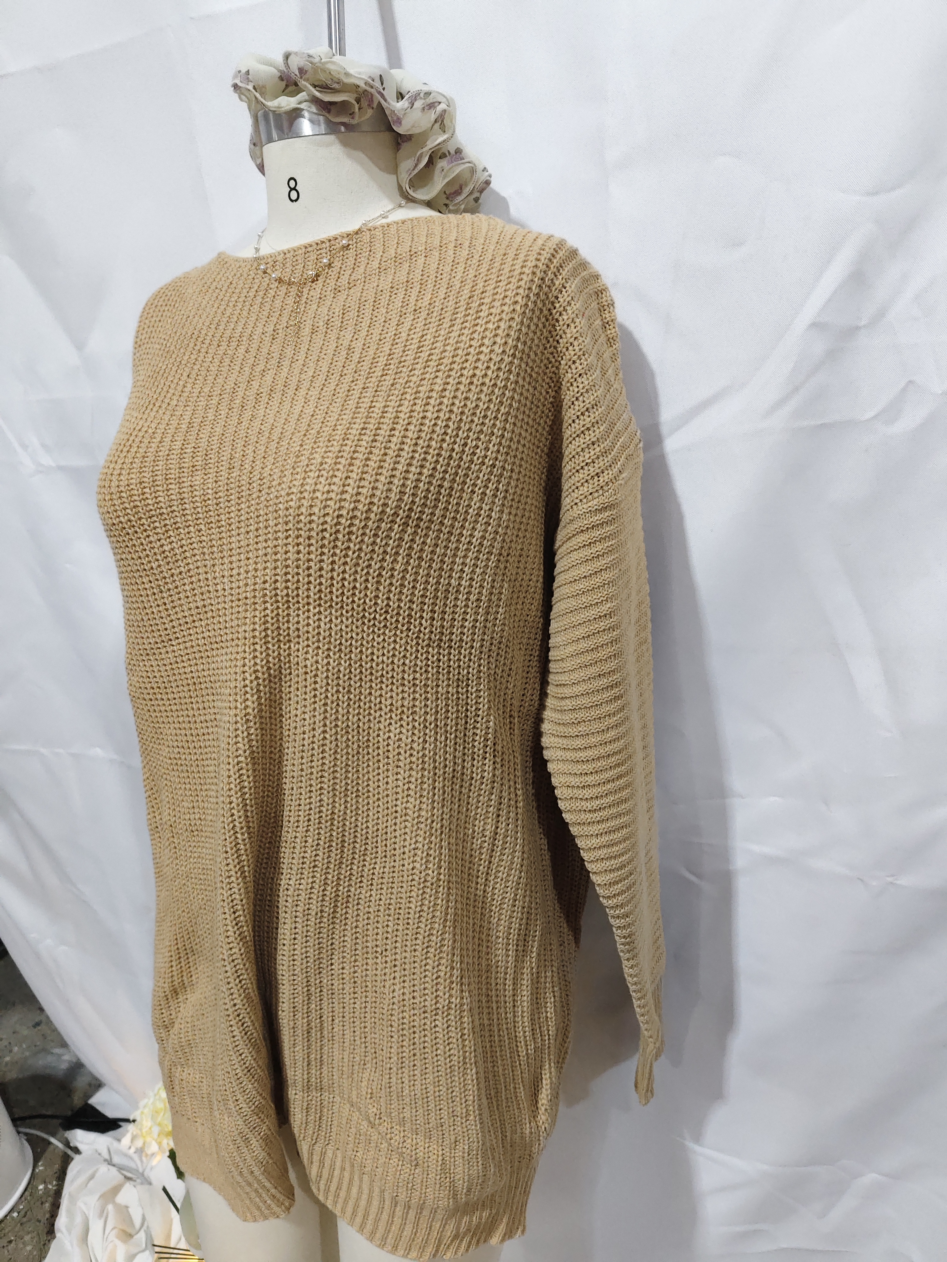 OrangeA Women Off Shoulder Knitted Sweater Dress Autumn Winter Loose Long Sleeve Solid Ladies Tunic Elegant Streetwear Dresses - Image 7