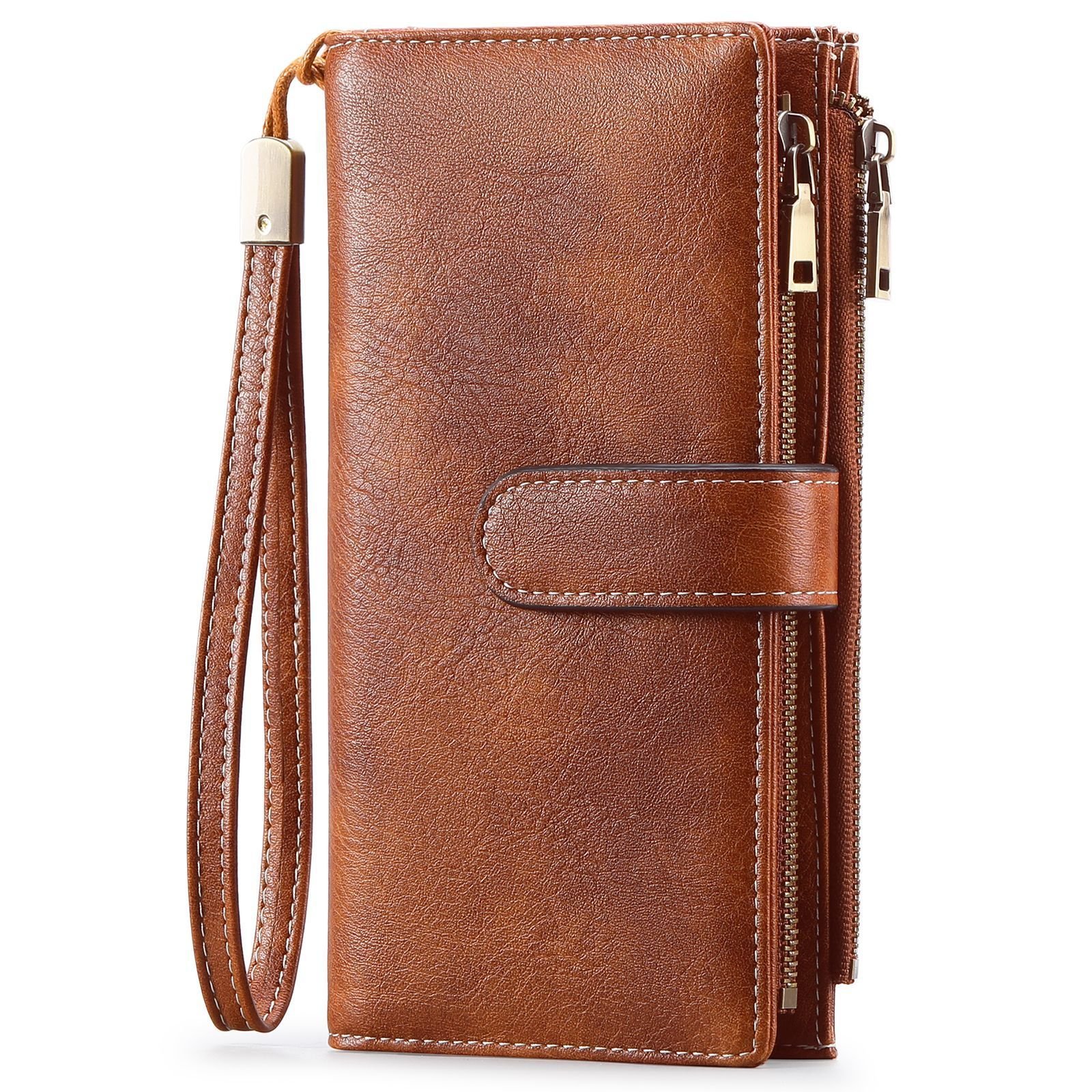 Womens Long Wallet Multi-functional Vintage Tri-fold Purse