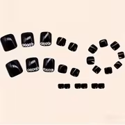 Enhance Your Beauty with These 24pcs Short Square Fake Nails in Elegant And Cool Glossy Black, Featuring Shiny Rhinestones. These Stylish And Versatile Nails Are Perfect for Dates And Parties in Spring And Summer - Image 4