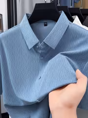 Men's Summer Fashion Short-Sleeve Shirt, Seamless Cooling Wrinkle-Free Shirt, Middle-Aged Dad's Business Casual Wear 8009 - Image 2
