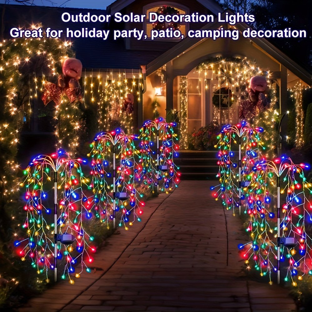Solar Garden Lights Outdoor LED, Firecracker Willow Fireworks Lights with 8 Lighting Modes, Solar Powered LED Firecrack Lights for Yard Path Parties Camping Picnic Garden Pation, Perfect for Christmas Halloween Thanksgiving Decor Smart Switch - Image 4