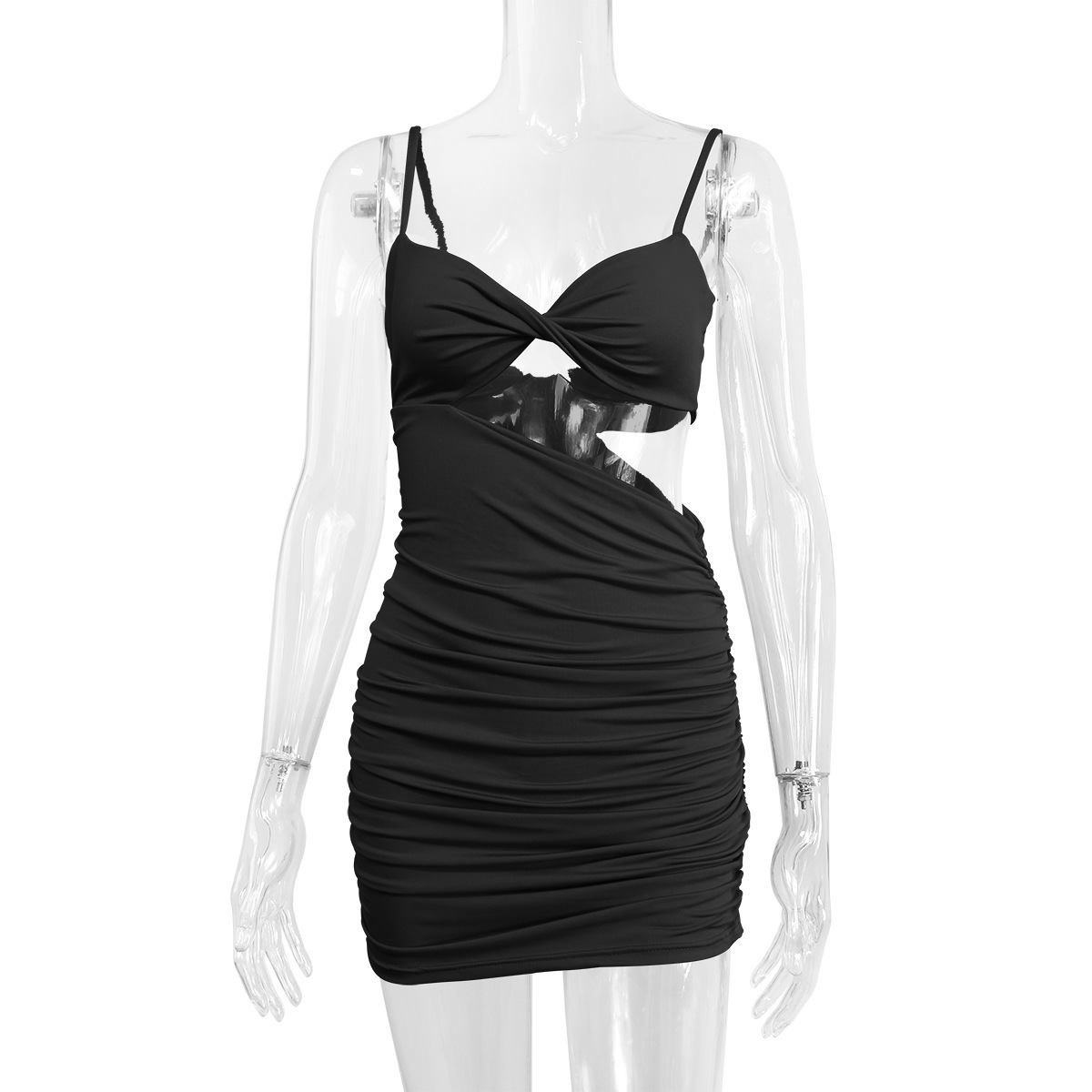 Women's Irregular Sling European And American Hollow Slim Fit Pleated Hip Dress - Image 2