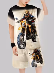 Stylish 3D Digital Print Boys' Set, Short Sleeve Shirt and Shorts Set for Teens - 2pcs, Perfect for Outdoor - Image 3
