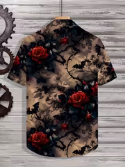 Men'S Fashion Rose Print Short Sleeve Shirt - Black Hawaiian Casual Button-Up, Unique Floral Design, Casual Shirt, Lightweight Shirt - Image 5
