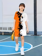 Cool Boy Street Art Splash-ink Printed Short-sleeved Suit, CUHK Children's Sports Summer Dress, Comfortable Fabric, Machine Washable, Suitable for Children's Daily Wear, CUHK Children's Sports Summer Dress, Perfect for Outdoor - Image 6
