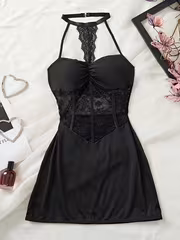Women'S Sexy Lingerie, Ladies' Sexy Solid Color Backless Halter Neck Dress, Wrap The Buttocks Dress, Secretary'S Dress, Sexy Women Dresses, Nightdress Party Dress, Prom Dress, Sexy Lingerie for Rave, Halter Neck Lace Stitching, Halloween Costumes - Image 3