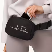 Chic Black ECG Print Belt Bag with Adjustable Strap, Multi-Functional Crossbody Bag for Outdoor Sports & Everyday Use, for Teenager - Image 2