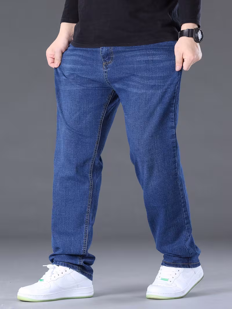 Men'S Jeans, Spring And Autumn Straight Leg High Quality Jeans, Elastic Blue Fabric Fits Well, Light Business Casual Style - Image 8