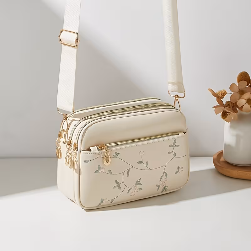 Women's Multi-Layer Shoulder & Crossbody Bag with Flower - Layered Square Bag Suitable for,, Travel, Zipper Closure,, //, Casual & Dressy Handbag