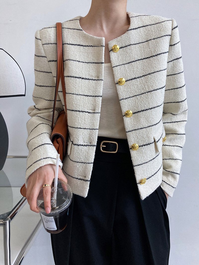 Striped Womens Short Single-breasted Jacket - Image 2