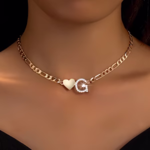 1pc Fashionable European And American New Style Hollow Love Letter Pendant Rhinestone Inlaid Women'S Elegant Collarbone Chain
