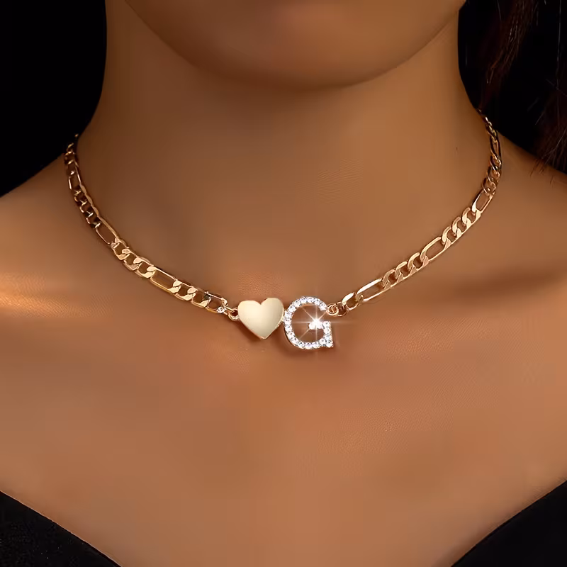 1pc Fashionable European And American New Style Hollow Love Letter Pendant Rhinestone Inlaid Women'S Elegant Collarbone Chain