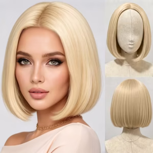 12-Inch Shoulder-Length Golden High-Temperature Wig, Straight Hair No Bangs Design Role-Playing Carnival Cosplay Party Smooth And Easy to Manage Women'S Universal