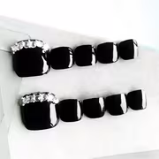 Enhance Your Beauty with These 24pcs Short Square Fake Nails in Elegant And Cool Glossy Black, Featuring Shiny Rhinestones. These Stylish And Versatile Nails Are Perfect for Dates And Parties in Spring And Summer - Image 5