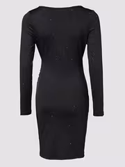 Sexy V-Neck Long Sleeve Mini Dress with Cross Front Detail & Ruched Sparkle Hem - Stretchy Bodycon Cocktail Dress for Women, Semi-Sheer Party & Evening Wear, Machine Washable (Spring/Summer/Fall) - Image 3