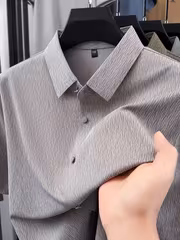 Men's Summer Fashion Short-Sleeve Shirt, Seamless Cooling Wrinkle-Free Shirt, Middle-Aged Dad's Business Casual Wear 8009 - Image 8