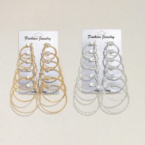 BMOR 12pairs Fashion Steel Earrings Golden Silver Color Round Hoop Earrings Fashion Jewelry Base Earring For Women Gift