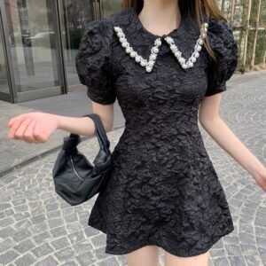 Pearl Doll Collar Waist Slimming Mid-length Dress