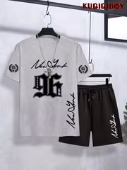Youth Boys' Digital New Print Pattern Casual Summer Short Sleeve Set Fashion Outdoor Sports Spring Summer Boys' T-Shirt Top And Shorts 2pcs Set Comfortable Fabric Classic Design Versatile Style, Suitable for Various Occasions, Trendy Cool Easy - Image 5