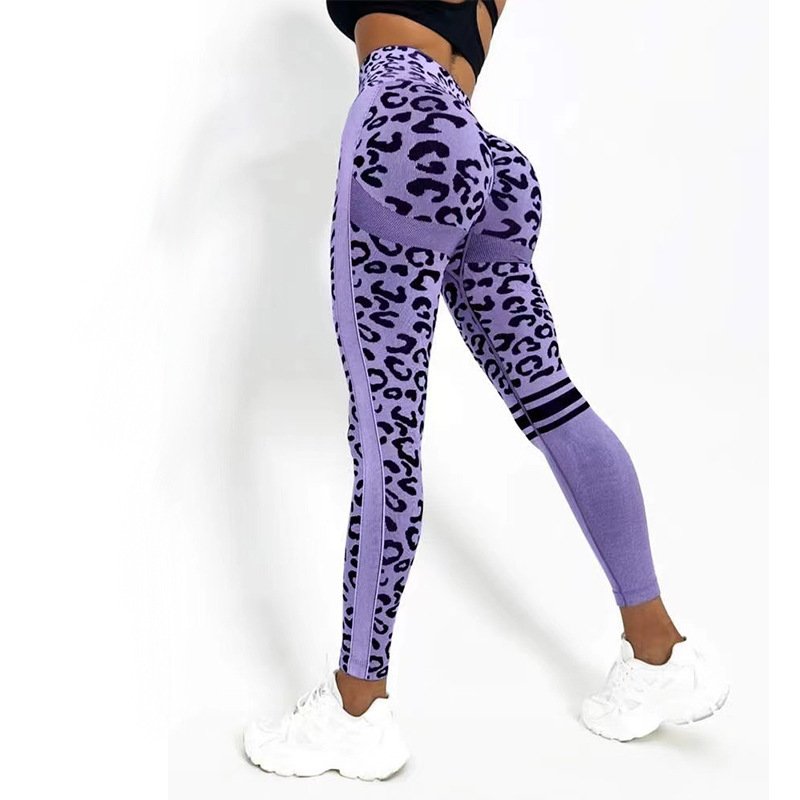 Chemical Fiber Blend Leopard Print Yoga High Waist Tights Fashion Sports Seamless Trousers Fitness Pants - Image 6