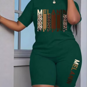 Calvaya Plus Size Round Neck Letter Printed Short Sleeve T-Shirt And Leggings 2pcs/Set, Summer
