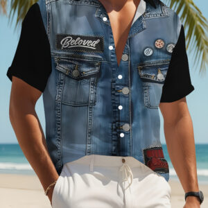 Men'S Casual Shirt with a Faux Denim Print, a Fun Shirt