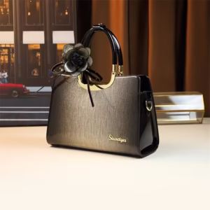 Vintage Women's Large Capacity Convertible Crossbody Handbag - Detachable Shoulder Strap, Floral Embellishment, Zipper Closure, in Grey/Rose Golden/Gold for Commuting & Casual Outings, Crossbody Purse, Versatile Travel Handbag, Oiled Edge Construction, Elegant Handbag, Durable Handbag, Spacious Purse, Stylish Ladies