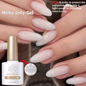 BORN PRETTY 10Ml Milky Jelly Gel Nail Polish Semi-Transparent White Jelly Gel Polish Soak Off Nail Art Salon Home Nail Art Gel Varnish