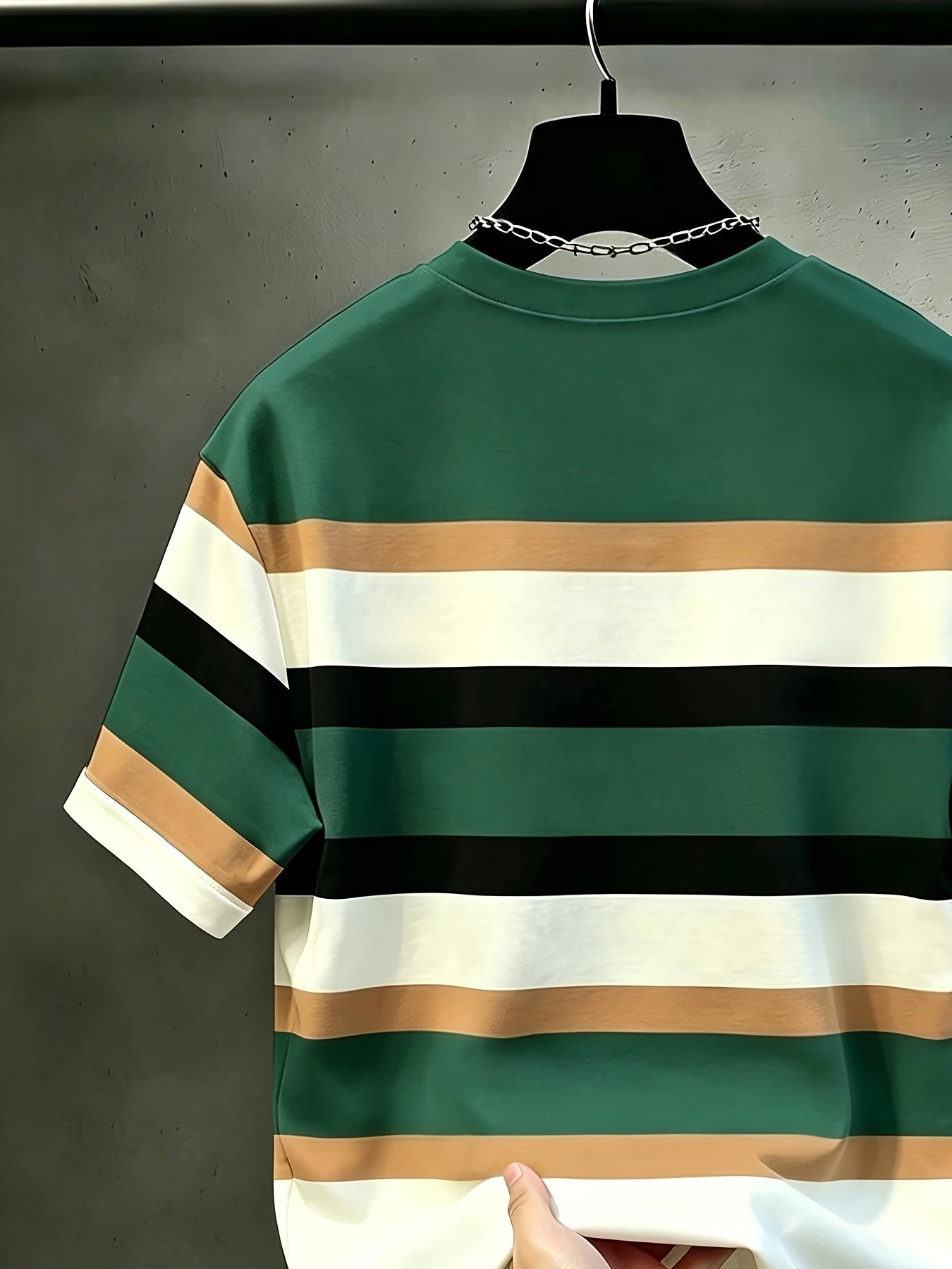 Men's Casual Crew Neck T-Shirt, Striped Contrast Color Pattern, Draping Fashion Top, All-Season Wear, Breathable Regular Fit for Daily and Formal Outfits - Crew Neck Casual Top, Comfortable to Wear, Gift for Teens and Adults, Outdoor Activity Shirt - Image 5