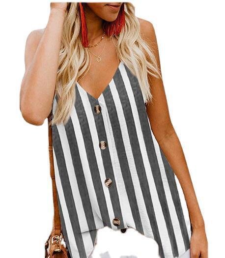 Camisole Striped V-Neck Buttoned Sleeveless Shirt Women's Tank Top - Image 3