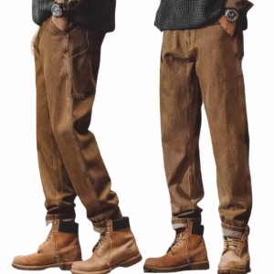 Classic Vintage Workwear Denim Pants for Men, Autumn/Winter Loose Straight-Leg Design Casual Trousers