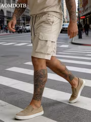 AOMDOTB Plus-Size Men's Cargo Shorts, Loose Fit Not Tight, Multi-Pocket Design Practical and Stylish, European and American Street Style, Suitable for Sports and Daily Wear, Comfortable and Non-Constricting, PLUS SIZE - Image 2
