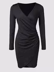 Sexy V-Neck Long Sleeve Mini Dress with Cross Front Detail & Ruched Sparkle Hem - Stretchy Bodycon Cocktail Dress for Women, Semi-Sheer Party & Evening Wear, Machine Washable (Spring/Summer/Fall) - Image 5