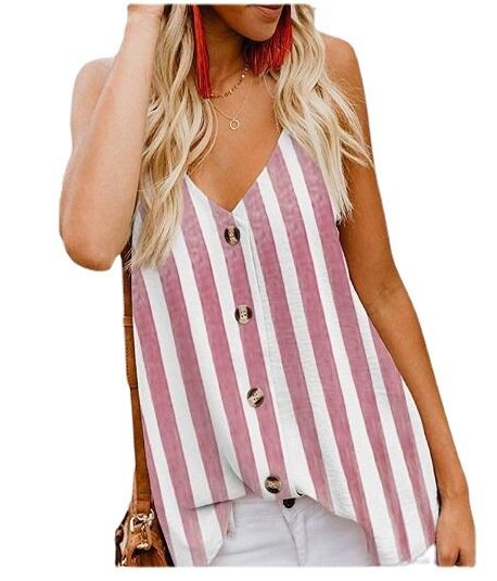 Camisole Striped V-Neck Buttoned Sleeveless Shirt Women's Tank Top - Image 4