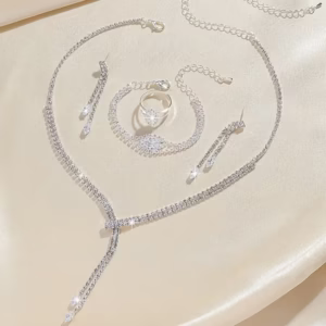 Elegant Teardrop Earrings & Necklace Set with Sparkling Rhinestones - Perfect for Parties & Birthdays, Ideal Gift for Special Occasions, Birthdays Jewelry | Teardrop Earrings | Rhinestone Necklace, Jewelry Set