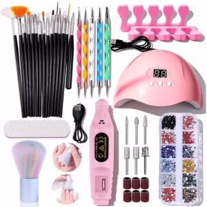 Home Nail Art Tool Kit: Quick-Dry Nail Machine + Electric Nail Buffer + Painting Pen + Rhinestone Accessories - Complete Beginner's Nail Set