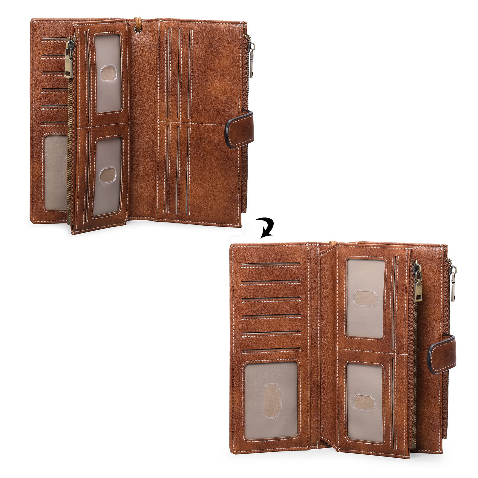 Womens Long Wallet Multi-functional Vintage Tri-fold Purse - Image 4