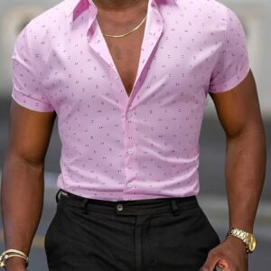 Exquisite Details, Light Luxury Style with Small Classic Semi-circular Floral Pattern Print, Business Men's Short-sleeve Summer Shirt