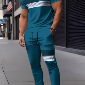 Men'S Short Sleeve Round Neck T-Shirt And Pants Set with 3D Print, Elegant Casual Round Neck Design with Slightly Elastic Knit, Suitable for Indoor And Outdoor Wear in Spring, Summer, And Autumn