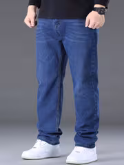 Men'S Jeans, Spring And Autumn Straight Leg High Quality Jeans, Elastic Blue Fabric Fits Well, Light Business Casual Style - Image 4